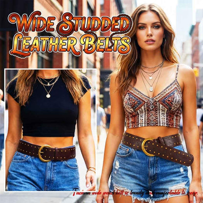 HOTWide Studded Leather Belts Chunky Vintage Belt Fashion Thick Belt Accessories for Women