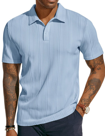 HOTPJ PAUL JONES Mens Polo Shirts Textured Knit Polo Stretchy Regular Fit Collared Golf Shirts