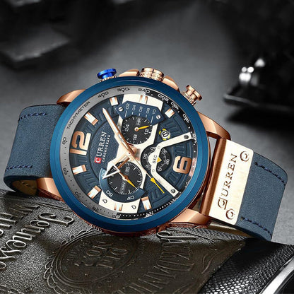 HOTFANMIS Mens Luxury Watches Business Chronograph Dress Waterproof Leather Strap Analog Quartz Wrist Watch