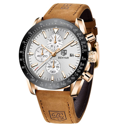 HOTBENYAR Watch for Men Analog Quartz Chronograph Waterproof Luminous Designer Mens Wrist Watches Business Work Sport Casual Dress Watch with Silicone Strap Elegant Gifts for Men