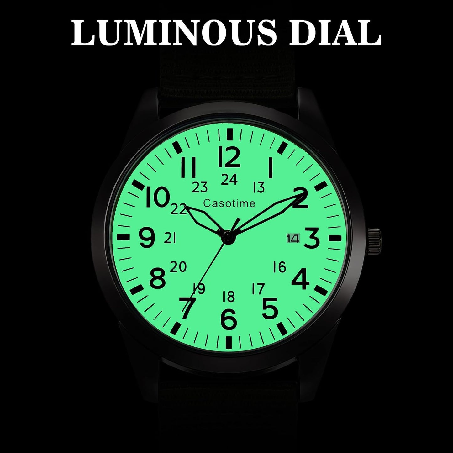HOTCasotime Tactical Military Watch for Men - Field-Tested Analog Quartz with Luminous Dial, 30M Water Resistant Nylon Band & Second Hand | Unisex Army Sport Wristwatch
