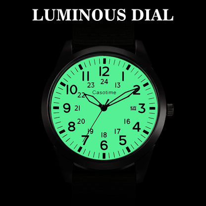 HOTCasotime Tactical Military Watch for Men - Field-Tested Analog Quartz with Luminous Dial, 30M Water Resistant Nylon Band & Second Hand | Unisex Army Sport Wristwatch