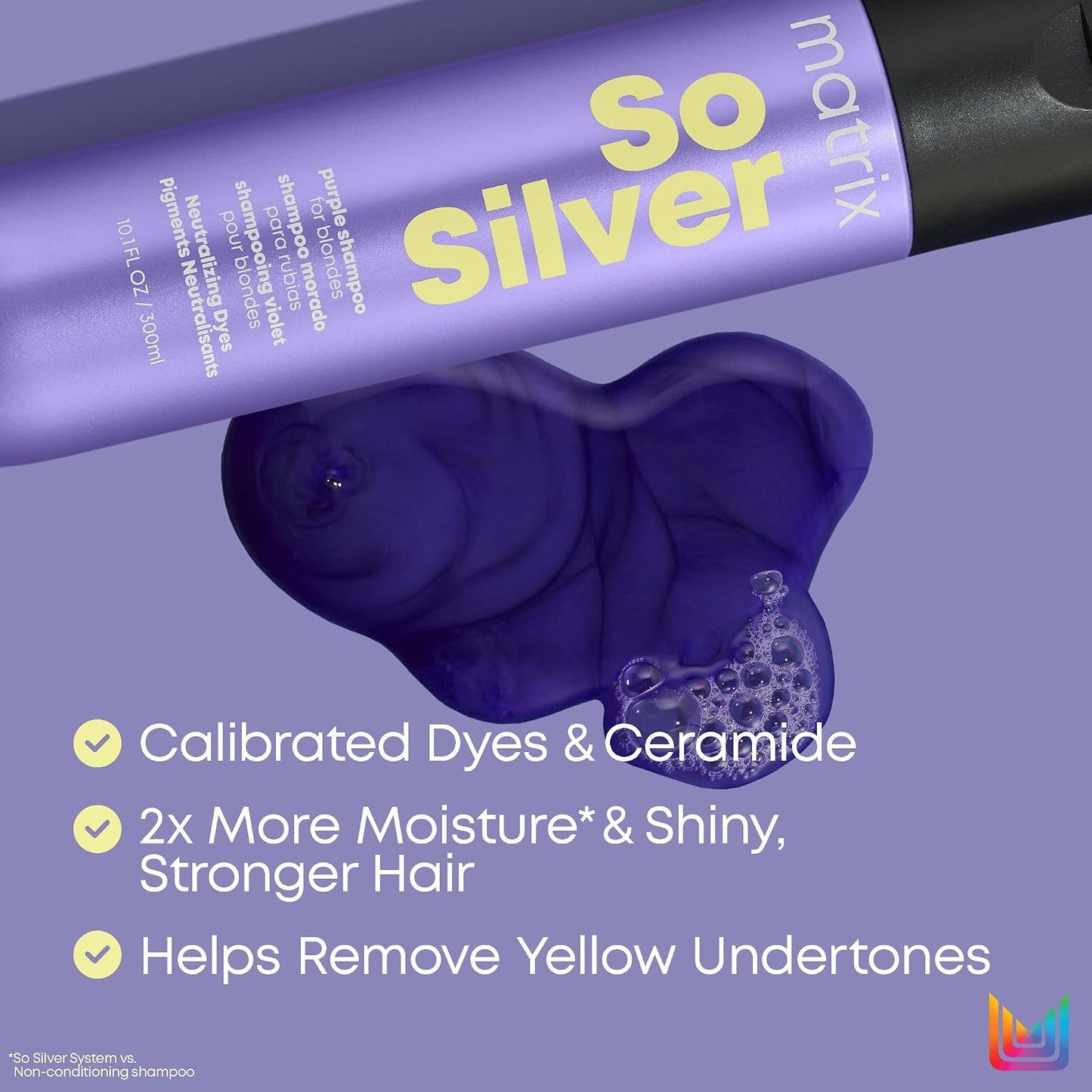HOTMatrix So Silver Purple Shampoo - Neutralizes Yellow Tones, Color Depositing, Brightening & Toning, For Color Treated, Blonde, Grey, White and Platinum Hair, Vegan
