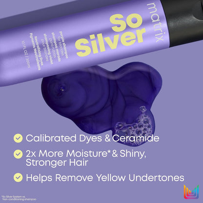HOTMatrix So Silver Purple Shampoo - Neutralizes Yellow Tones, Color Depositing, Brightening & Toning, For Color Treated, Blonde, Grey, White and Platinum Hair, Vegan