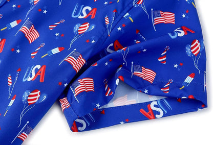 HOTENVMENST Men's American Flag Button Down Shirts Casual Short Sleeve Patriotic Hawaiian Shirt