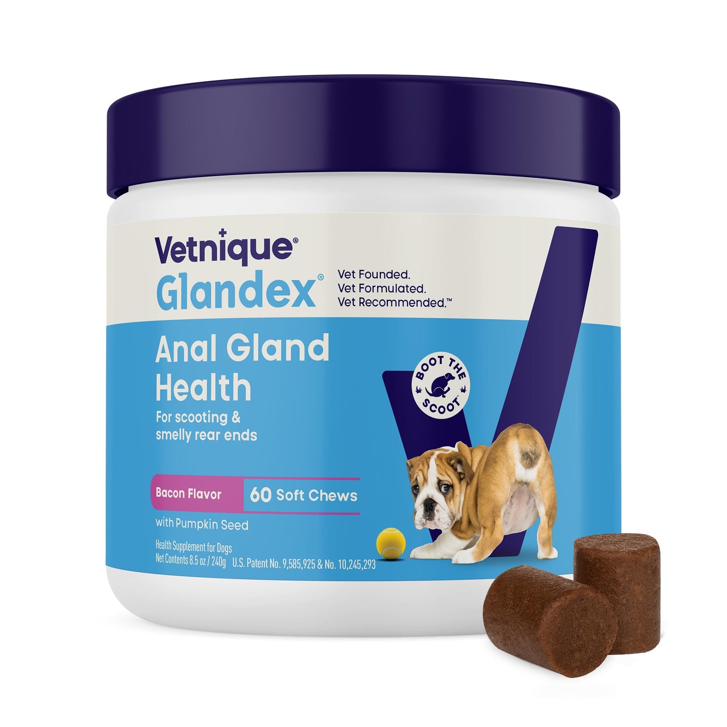 HOTVetnique Glandex for Dogs Anal Gland Chews 120ct, Pumpkin/Digestive Enzymes | Anal Gland Dog Treats, Boot the Scoot + Fishy Odor Support, Fiber, Probiotics, Quercetin + Apple Pectin, Peanut Butter