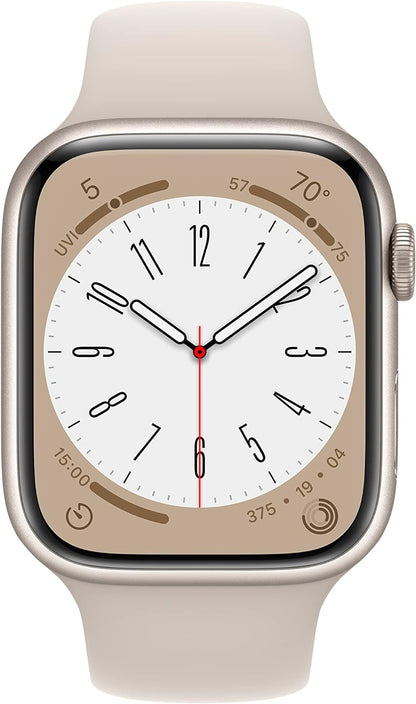 HOTApple Watch Series 8 (GPS, 45MM) - Starlight Aluminum Case with Starlight Sport Band (Renewed Premium)