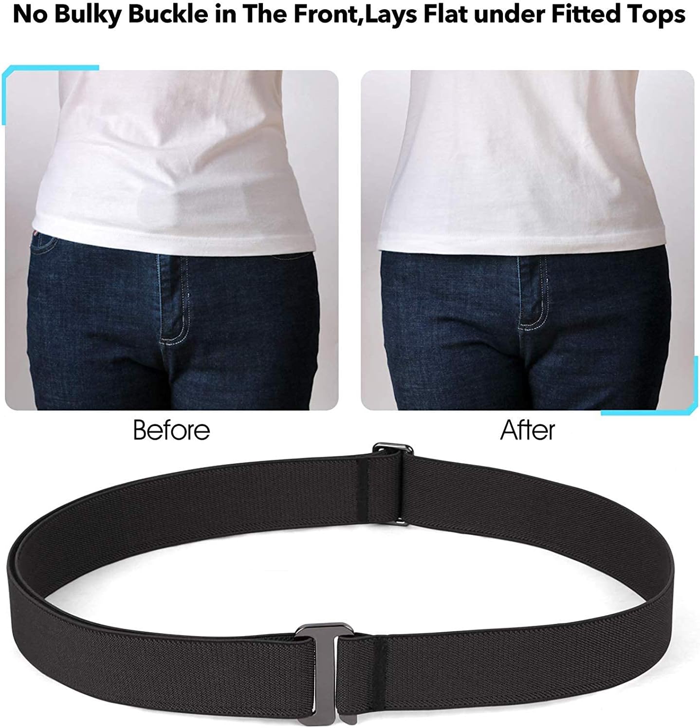 HOTJASGOOD 3/4/5/6 Pack No Show Stretch Belts for Women Invisible Elastic Belt for Jeans Pants Shirt Sweater Tuck Band