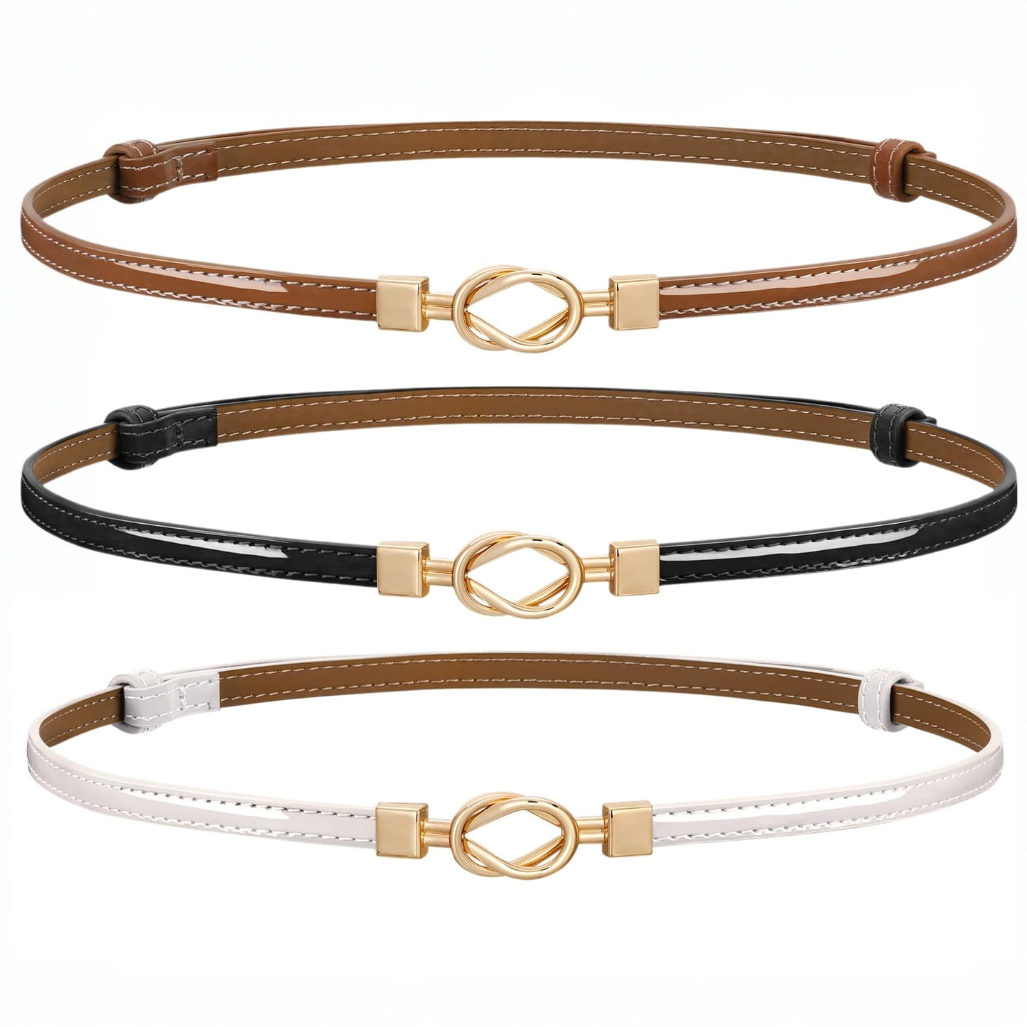HOTJASGOOD Leather Skinny Belts for Women Plus Size Ladies Thin Waist Belts Adjustable for Jeans Pants Dresses with Gold Buckle