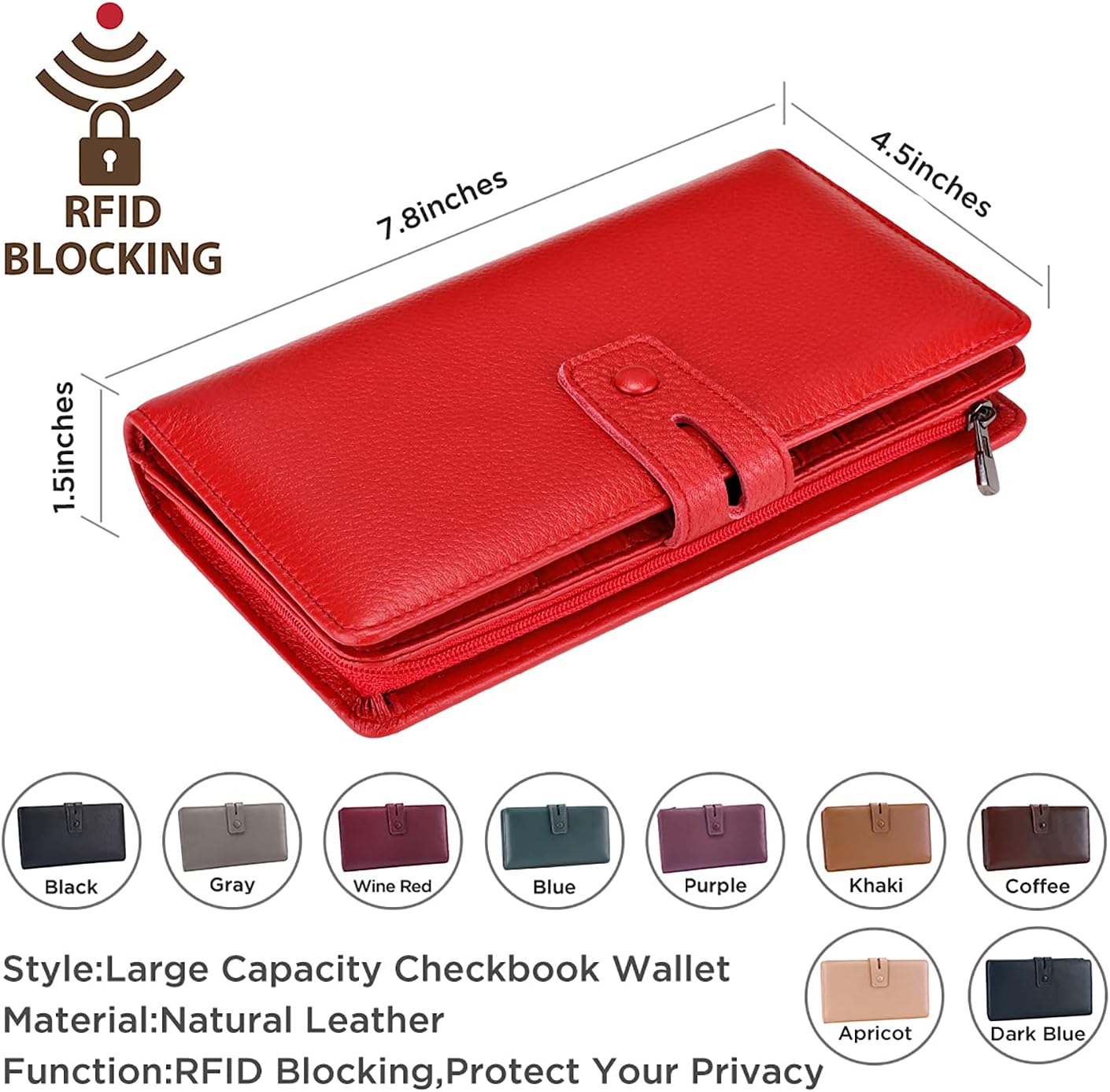 HOTItslife Womens Wallet,Large Capacity RFID Blocking Leather Wallets Credit Cards Organizer Ladies Wallet with Checkbook Holder