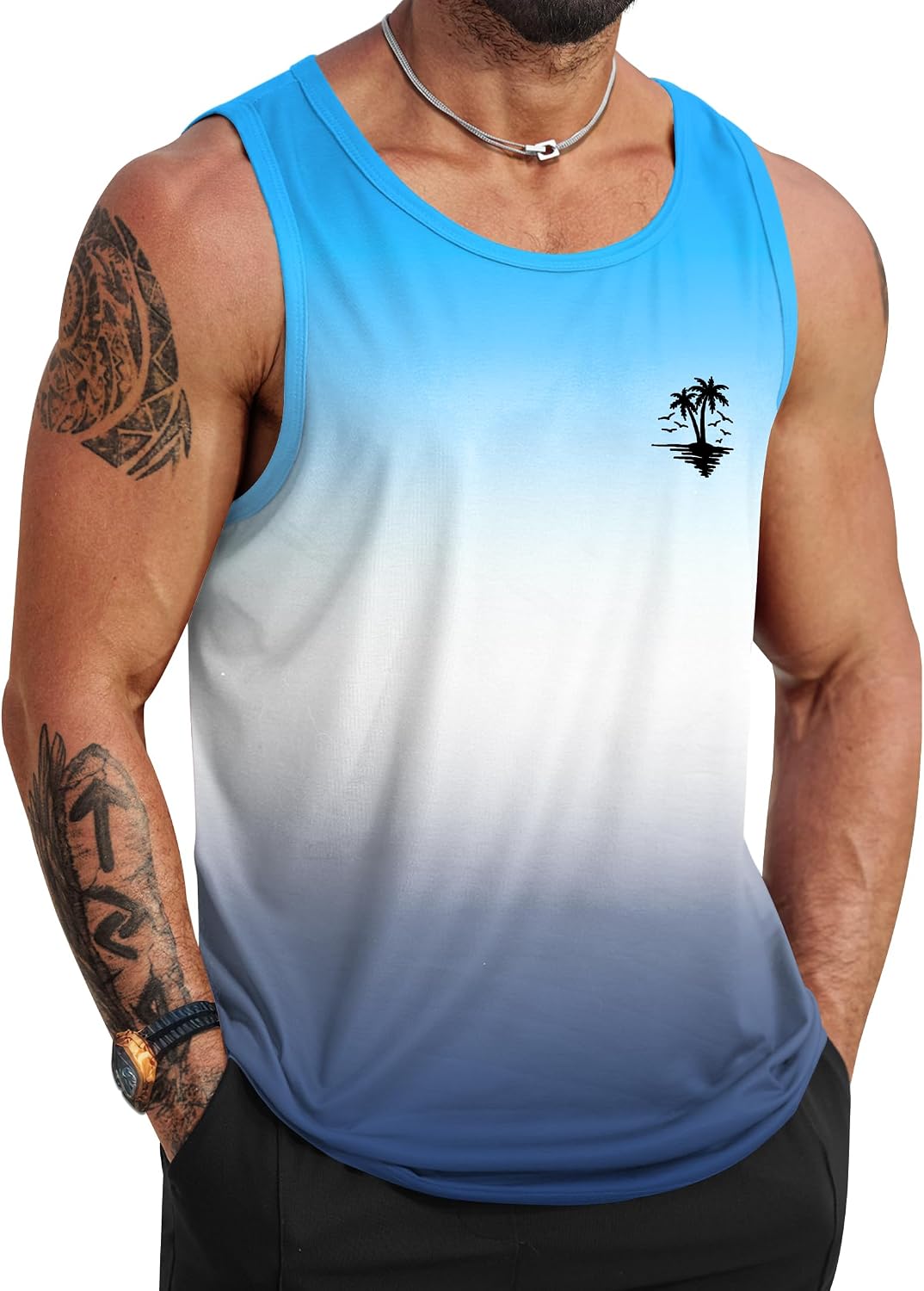 HOTVOGSTART Mens Hawaiian Beach Tank Tops Summer Vacation Muscle Top Graphic Sleeveless Shirts (S-3XL)