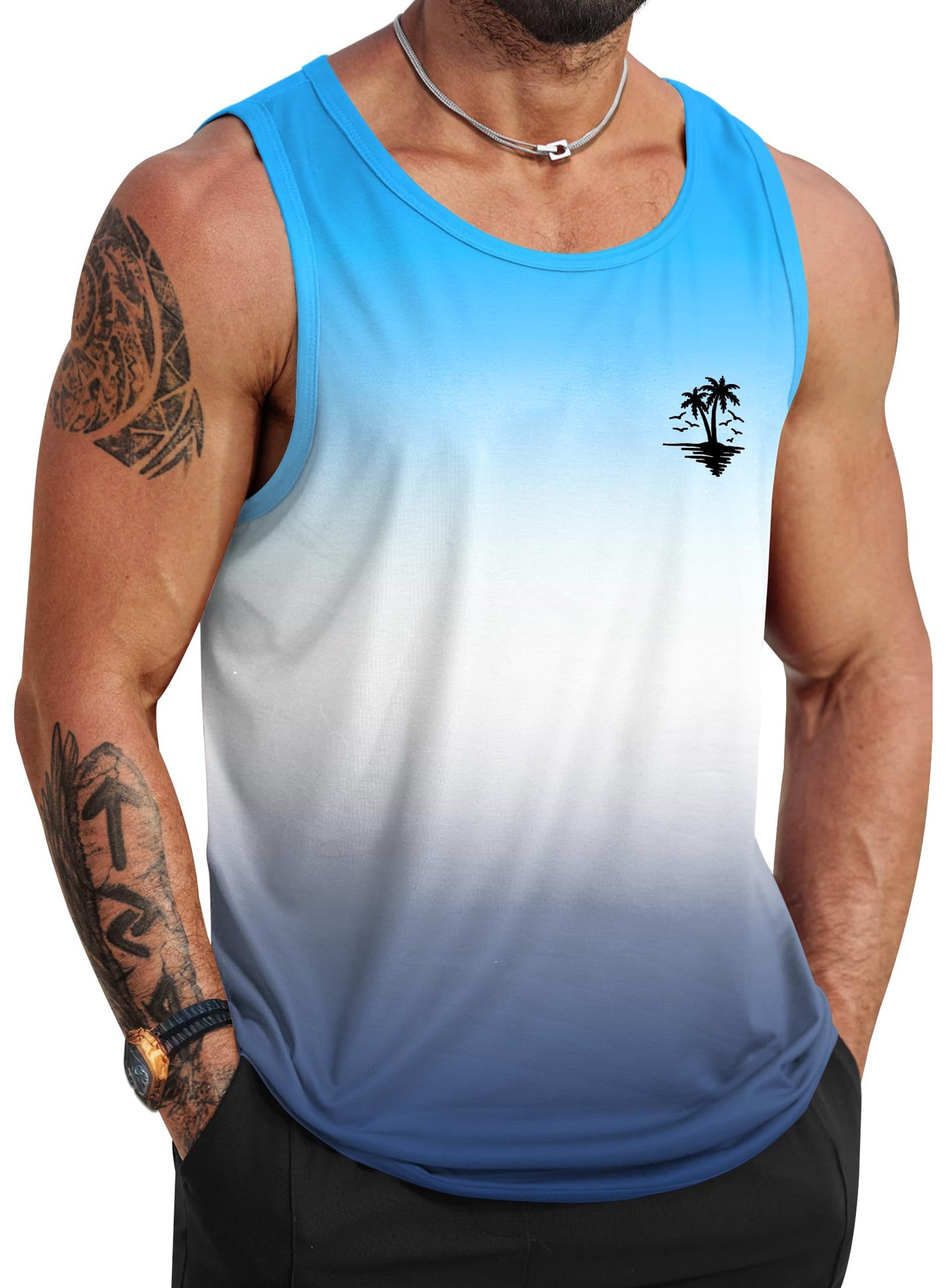 HOTVOGSTART Mens Hawaiian Beach Tank Tops Summer Vacation Muscle Top Graphic Sleeveless Shirts (S-3XL)