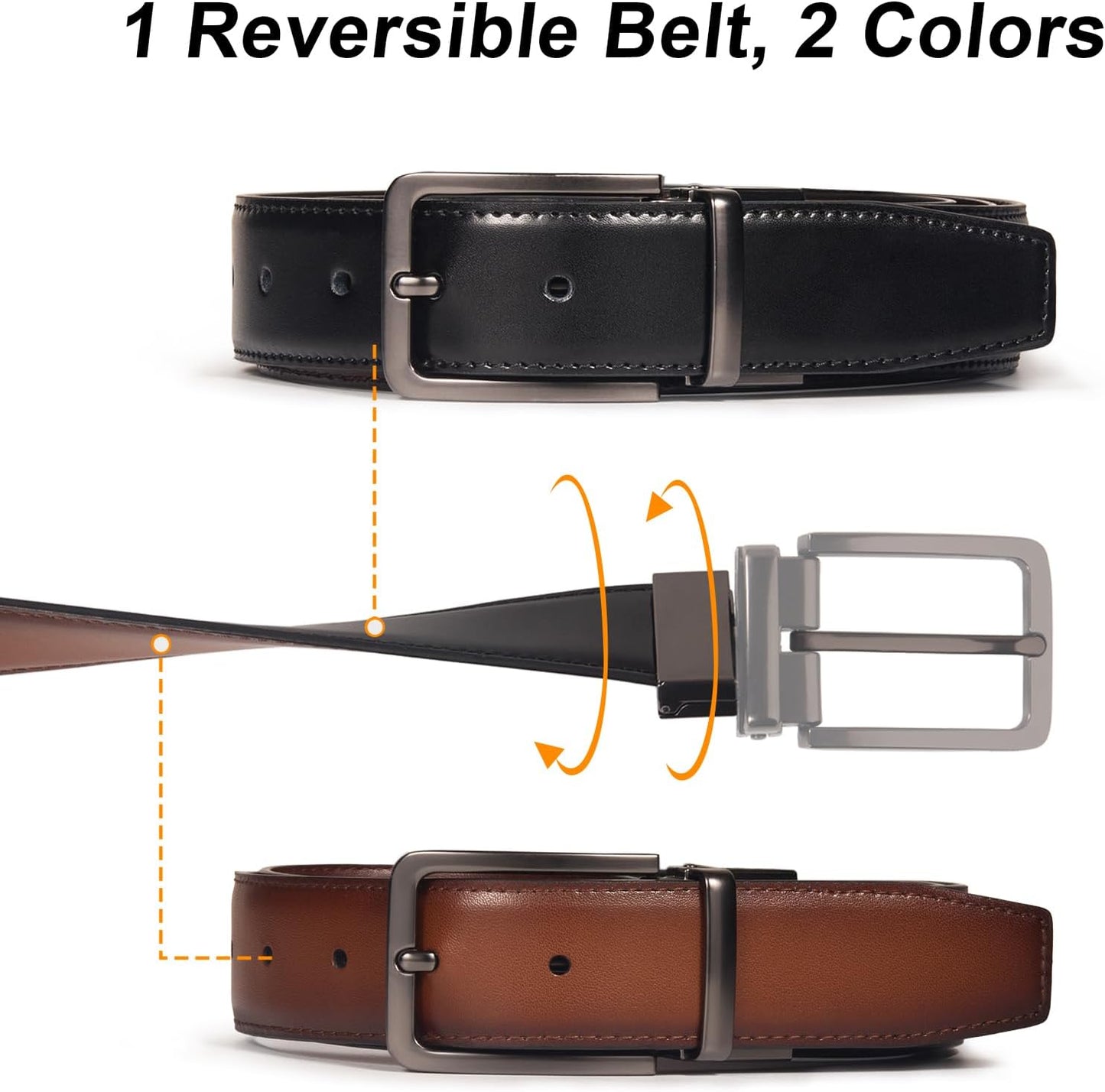 HOTMen's Belt Reversible Belt Men 1 Piece - 1 3/8" Leather Dress Belt - Trim to Fit for Elegant Style