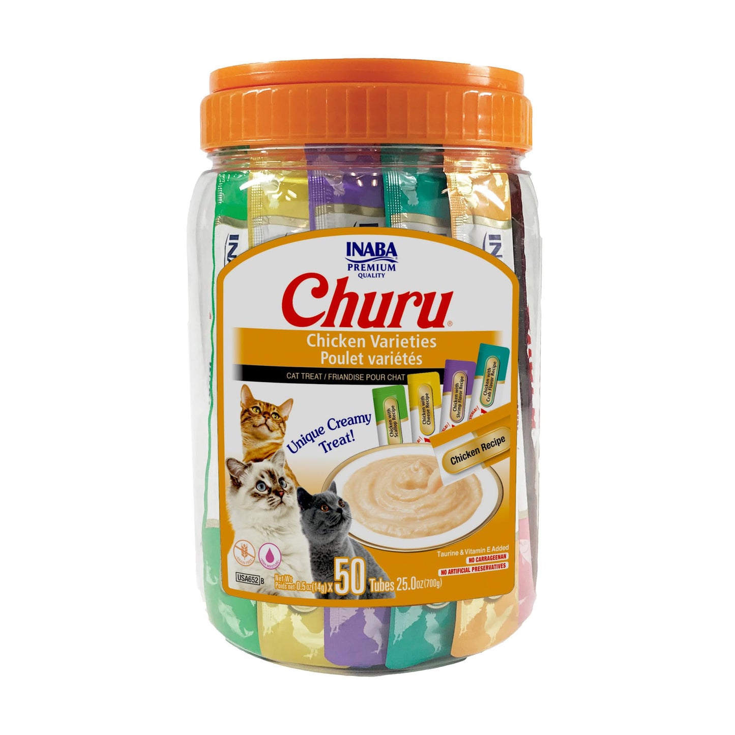HOTINABA Churu Cat Treats, Lickable, Squeezable Creamy Purée Cat Treat with Green Tea Extract & Taurine, 0.5 Ounces Each Tube, 20 Tubes, Tuna & Seafood Variety Box