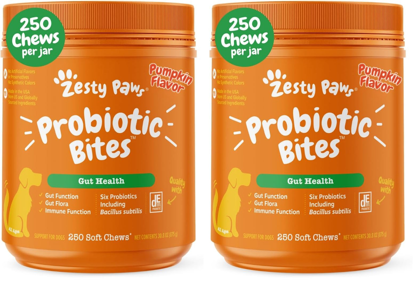 HOTZesty Paws Probiotics for Dogs - Digestive Enzymes for Gut Flora, Digestive Health, Diarrhea & Bowel Support - Clinically Studied DE111 - Dog Supplement Soft Chew for Pet Immune System - Pumpkin, 90ct