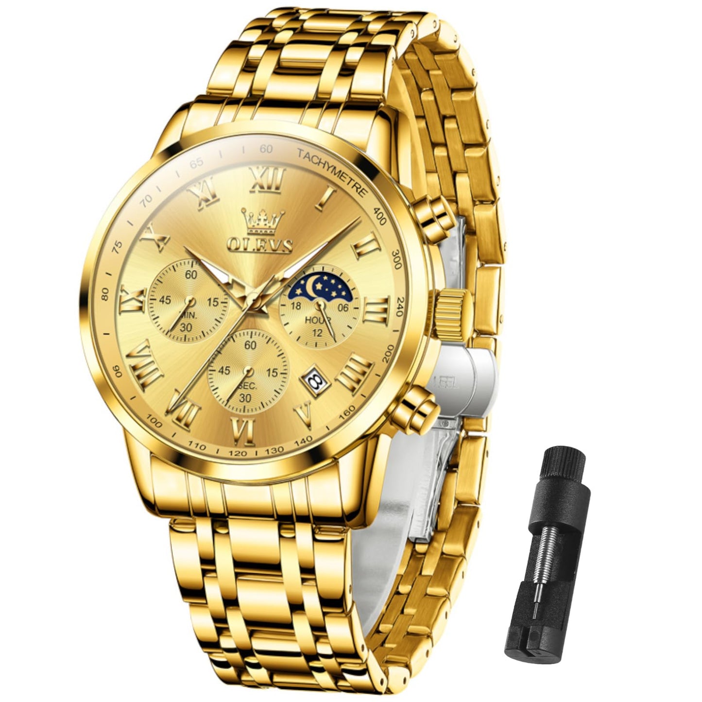 HOTOLEVS Men Multifunction Watch, Multi Dial Waterproof Luminous Chronograph Men's Watch with Date Gift for Men,Stainless Steel Watches for Men,Classic Men Wrist Watch