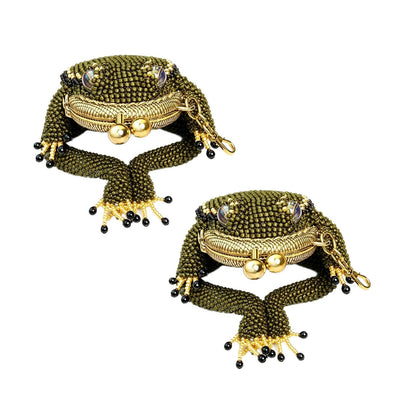 HOTCharming Frog Coin Purse, Kiss Lock Small Pouch for Earbuds Keychain Bag | Cute Amphibian Coin Holder with Beaded Detail, Mini Storage Pouch for Daily Carry Handbag Decoration