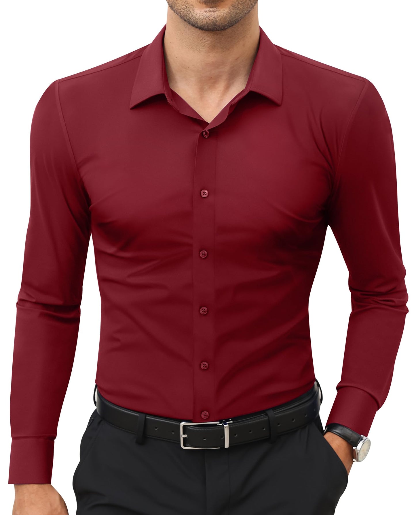 HOTLion Nardo Stretch Mens Dress Shirts Long Sleeve Slim Fit Dress Shirts for Men Muscle Fit Wrinkle Free Button Down Shirt