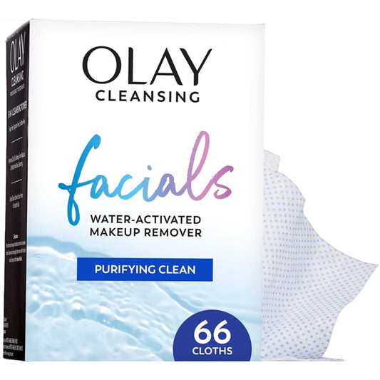 HOTOlay Makeup Remover Wipes, Daily Facials Deep Clean Face Cleanser for Normal to Oily Skin, Alcohol & Fragrance Free, Soft Face Wash Towels, Travel Essentials for Women, Convenient Dry Cloths, 66 ct
