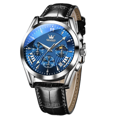 HOTOLEVS Men's Casual Leather Watch, Big Face Chronograph Watch for Men, Fashion Easy to Read Dress Watch, Men's Waterproof Luminous Date Analog Watch, Gold/Black/White/Blue Dial