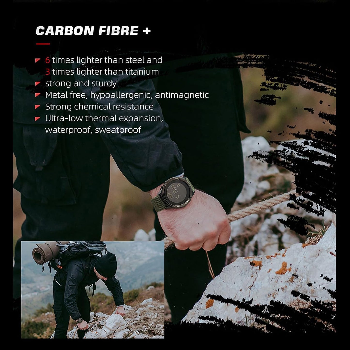 HOTDIDITIME Tactical Watches for Men, Military Watches for Men, Waterproof 164FT, Fitness Watch, Mens Digital Watches with Compass, Metronome, Pedometer, Lightweight Breathable Nylon Watch
