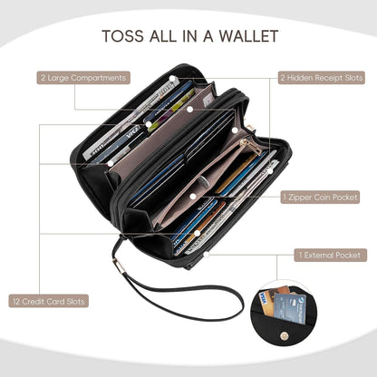 HOTCLUCI Wallet Women Capacity Wristlet Purse for Women Long Ladies Wallet RFID Blocking Multi Credit Card Holder