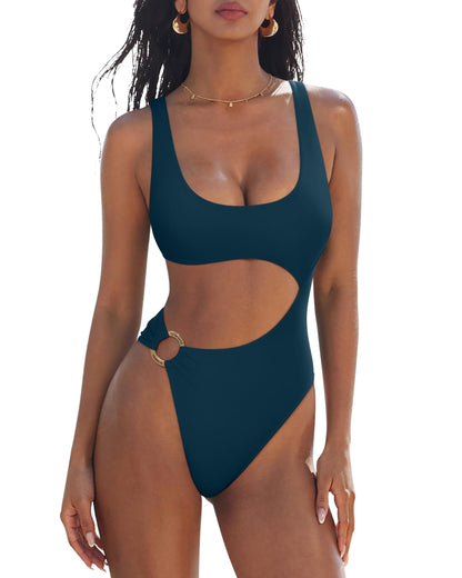 HOTSUUKSESS Women Sexy One Piece Tummy Control Swimsuit Cutout Backless Bathing Suit