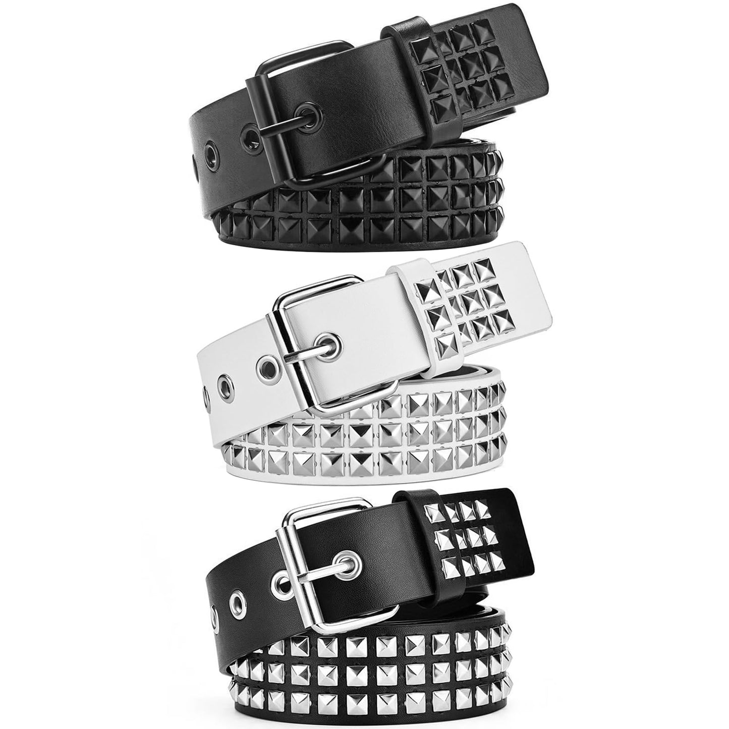 HOT3 Pcs Black Studded Belt Y2K Belt Star Gothic Punk Rock Belts with Grommet Threads Bright Metal Pyramid for Women Men