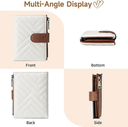 HOTGAEKEAO Small Wallets for Women Vegan Leather RFID Blocking Bifold Zipper Pocket Wallet Card Case Purse with ID Window
