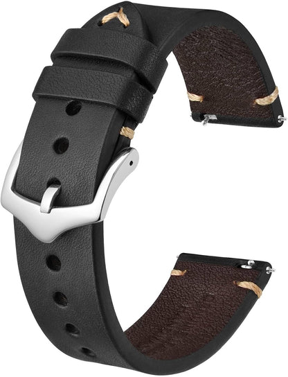 HOTBISONSTRAP Men's Watch Bands, Hand-Stitched Leather Watch Straps, Quick Release, 18mm 19mm 20mm 21mm 22mm