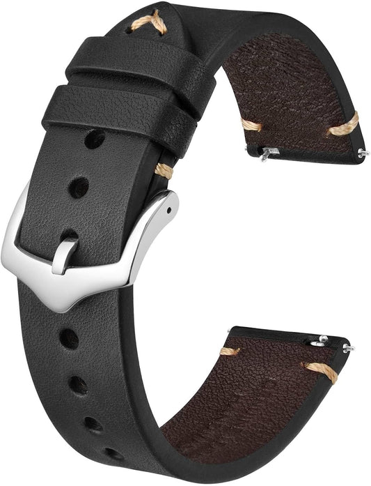 HOTBISONSTRAP Men's Watch Bands, Hand-Stitched Leather Watch Straps, Quick Release, 18mm 19mm 20mm 21mm 22mm