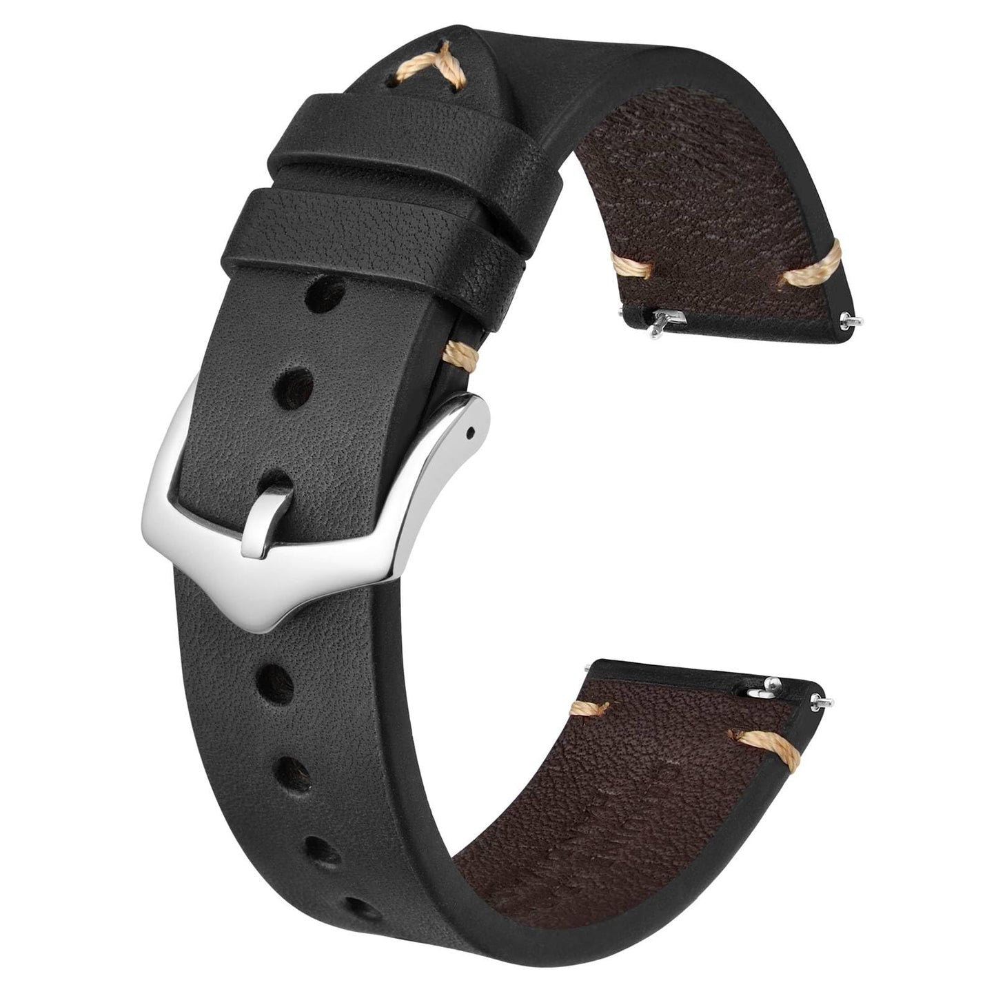 HOTBISONSTRAP Men's Watch Bands, Hand-Stitched Leather Watch Straps, Quick Release, 18mm 19mm 20mm 21mm 22mm