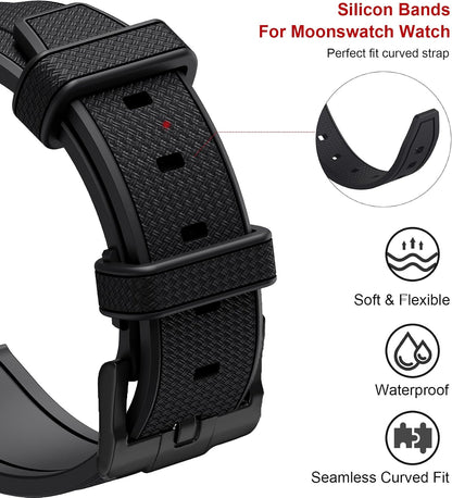 HOTStanchev Strap for Omega x Swatch MoonSwatch/Rolex Watch 20mm,Soft Silicone Omega X Swatch Moonswatch Speedmaster Replacement Strap,Curved No Gap Moonswatch Swatch strap for Men Women (Black1)