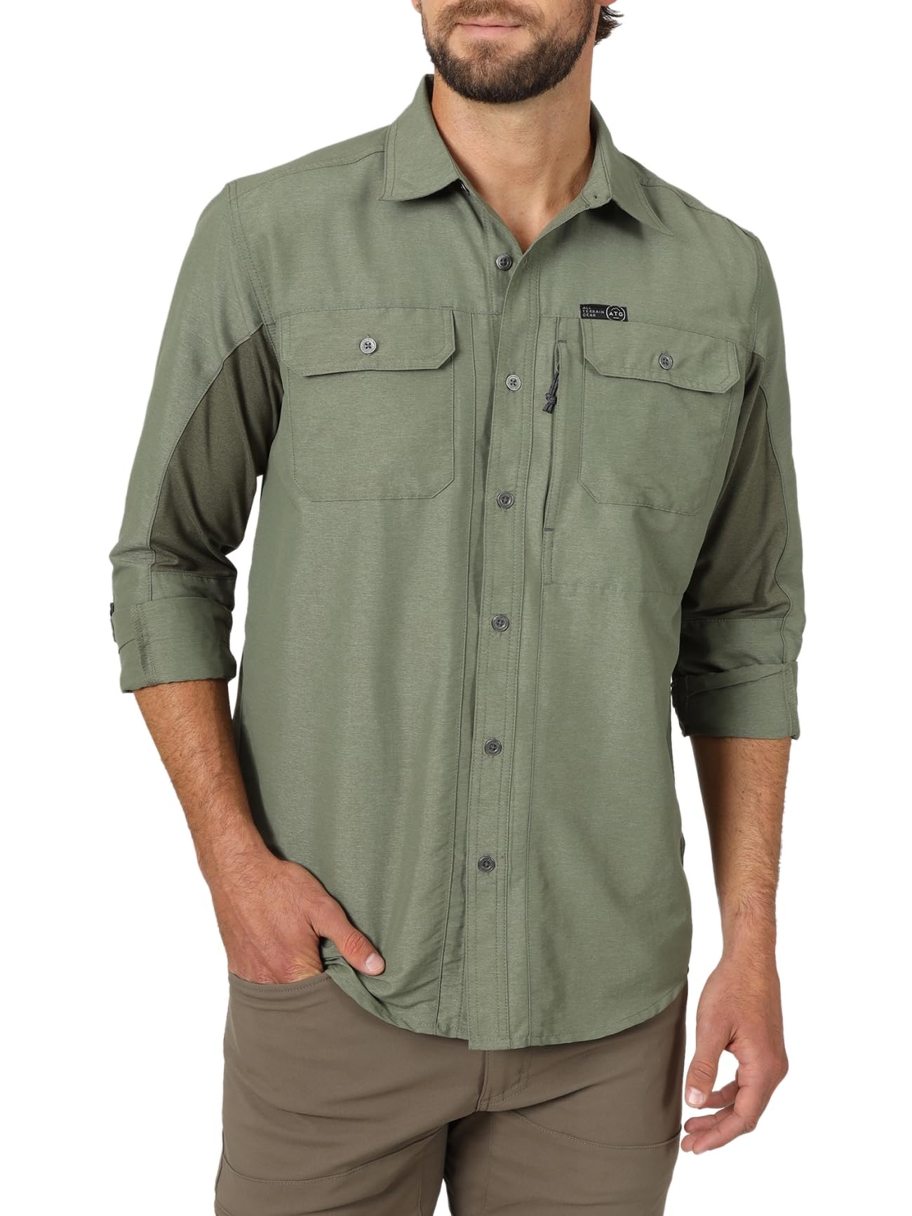HOTATG by Wrangler Men's Long Sleeve Mixed Material Shirt