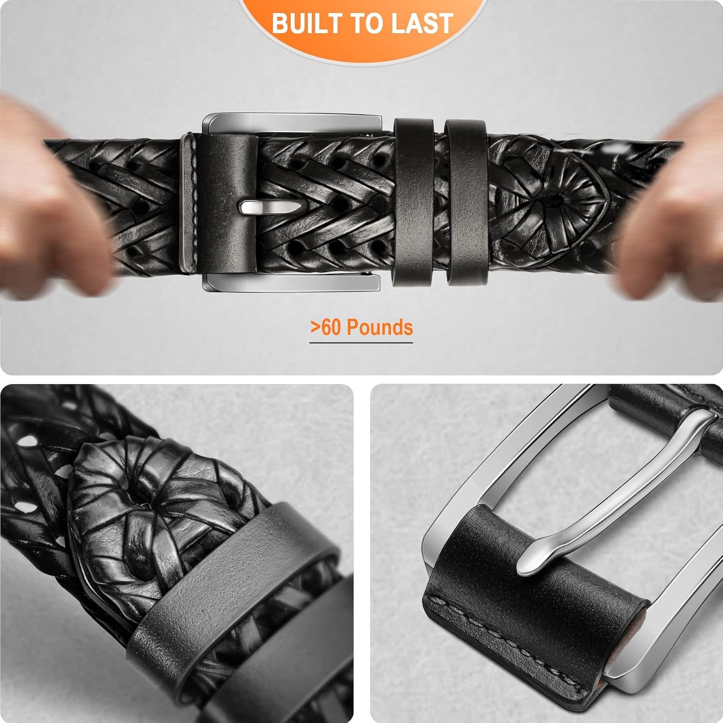 HOTBULLIANT Mens Belts,Leather Woven Braided Belts for Gift Men Casual Jeans Golf