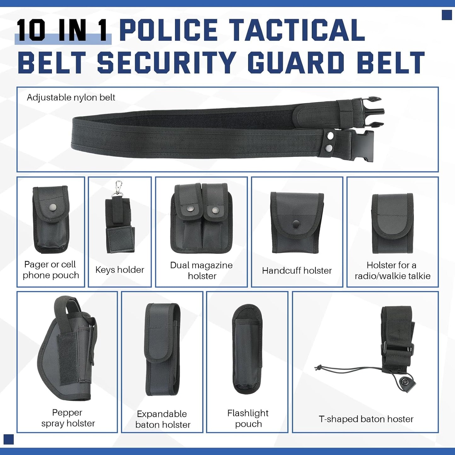 HOTDASBET 10 in 1 Police Tactical Belt Security Guard Belt Multifunctional Tactical Duty Belt Black Tactical Versatile Military Modular Equipment System Molded Duty Belt Set for Law Enforcement