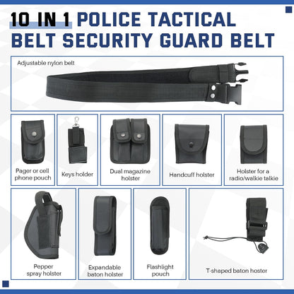 HOTDASBET 10 in 1 Police Tactical Belt Security Guard Belt Multifunctional Tactical Duty Belt Black Tactical Versatile Military Modular Equipment System Molded Duty Belt Set for Law Enforcement