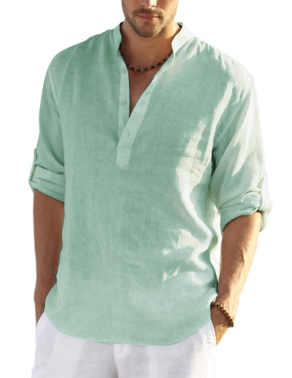 HOTCOOFANDY Men's Cotton Linen Henley T-Shirt Long Sleeve Hippie Casual Beach T-Shirts