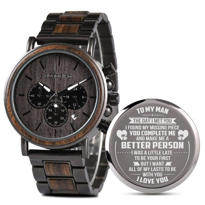 HOT2win Engraved Wooden Watch for Boyfriend My MAN Fiancé Husband Customized Personalized Wood Watches for Men Birthday Anniversary Personalized Watch