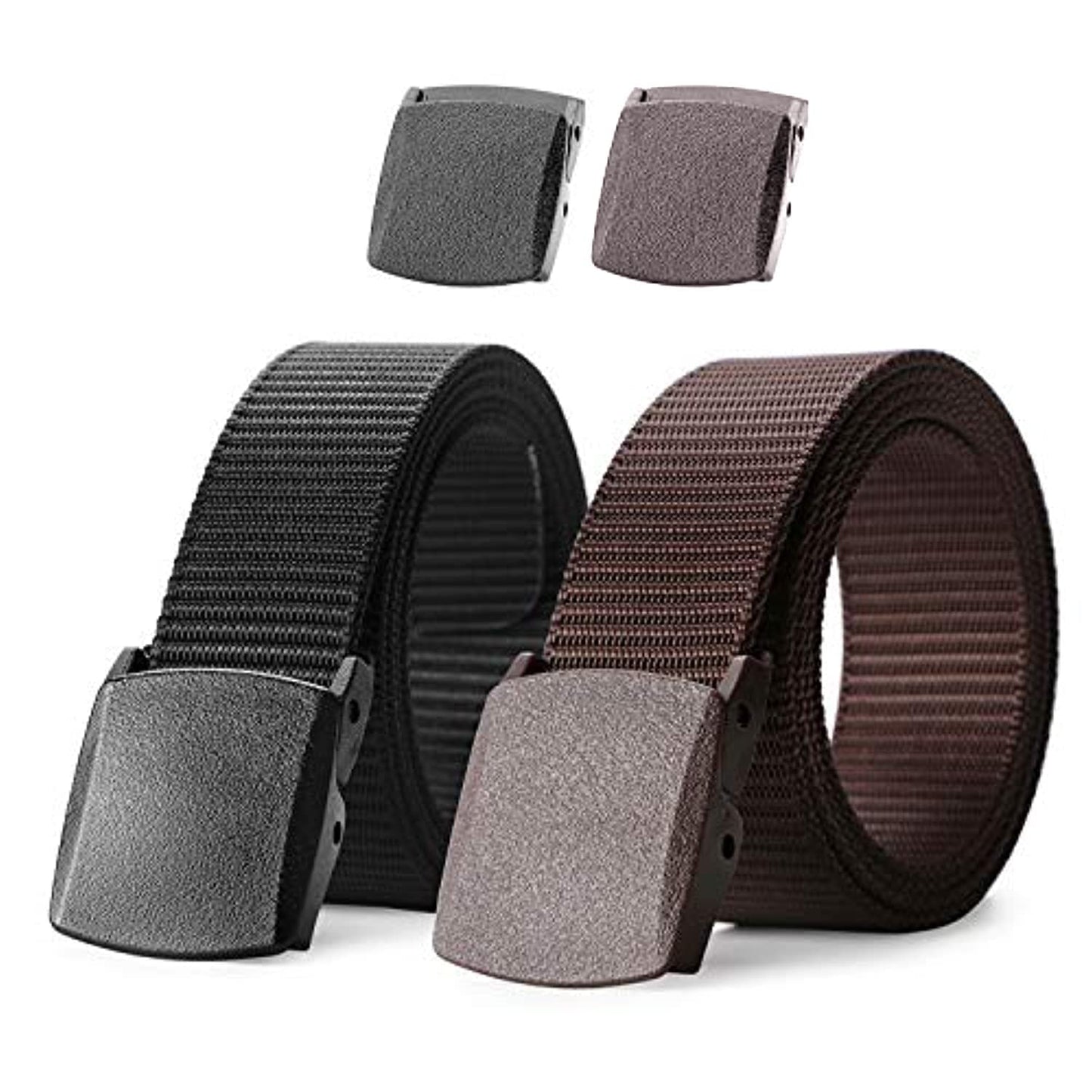 HOTJASGOOD 2 Pack Nylon Web Belt Outdoor Military Men’s Metal Free Belt with TSA Plastic Buckle