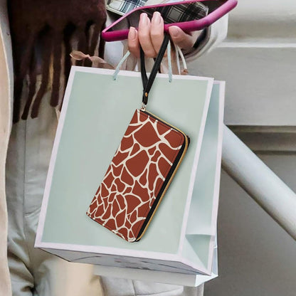 HOTRed Giraffe Skin Pattern Leather Wallet for Women Fashion Long Purse with Zipper Credit Card Holder