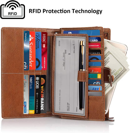 HOTFT FUNTOR Women's Big Fat RFID Blocking Wallet Leather Zip Around Clutch Large Phone Organizer Wristlet