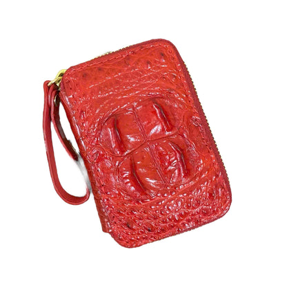 HOTGenuine Alligator Leather Minimalist Wallets Credit Card Holder for women's (Red)