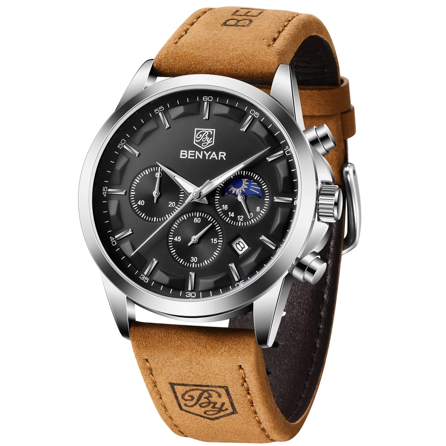 HOTBENYAR Mens Watches Analog Quartz Chronograph Waterproof Wrist Watches for Men Fashion Business Work Casual Sport Designer Dress Watch with Calendar Elegant Gifts for Men