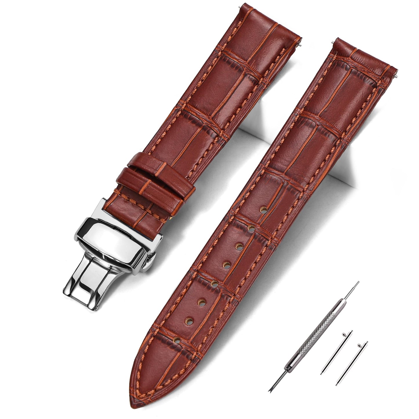 HOTEACHE Croco Design Leather Watch Bands for Men Women,Quick Release Strap with Butterfly Deployment Buckle 18mm 19mm 20mm 21mm 22mm 23mm 24mm