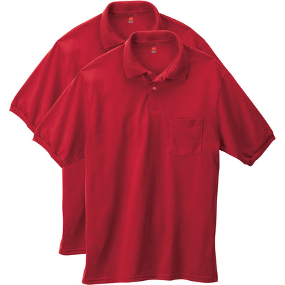 HOTHanes Men's Short Sleeve Jersey Pocket Polo (Pack of 2)