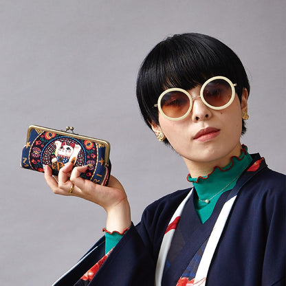 HOT[倭物や Kaya] Long Wallet (collabolation with Tamao Shigemune) / Japanese Pattern,Japanese Modern 7JNP3323 Good Luck Cat