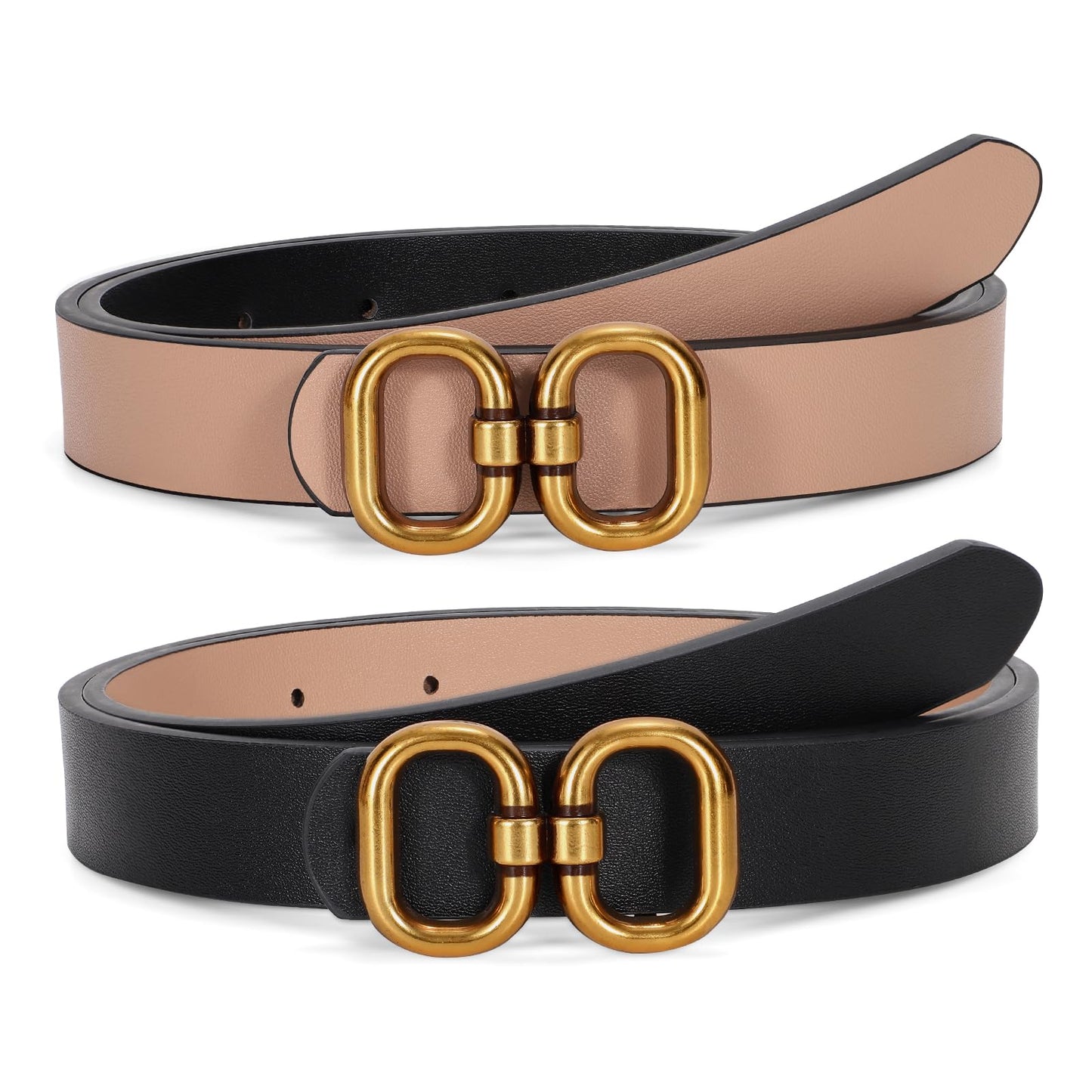 HOTTRIWORKS Reversible Leather Belt for Women with Gold Buckle Ladies Leather Belt for Jeans Pants