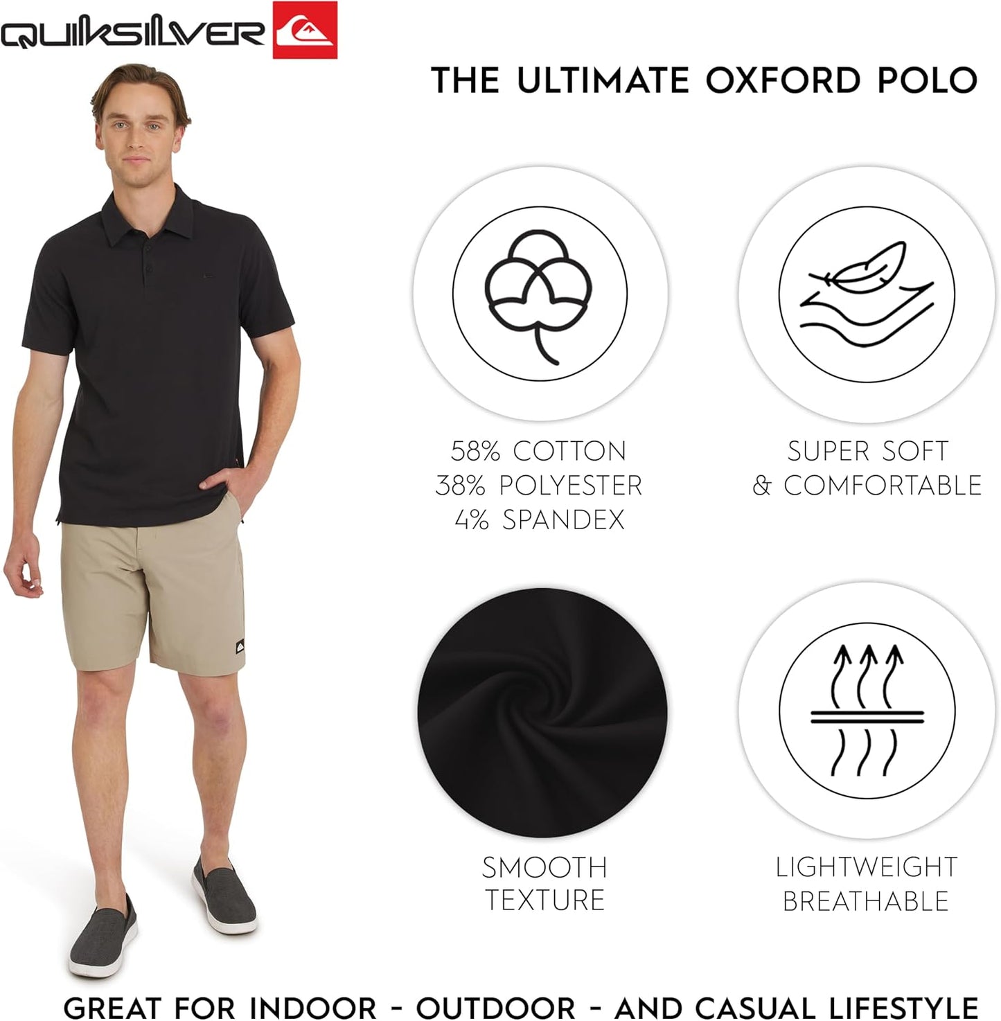 HOTQuiksilver Men's Regular Fit Premium Soft Short Sleeve Oxford Polo Shirt