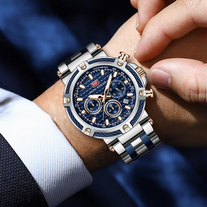 HOTMF MINI FOCUS Business Men Watches (Chronograph/Waterproof/Luminous/Calendar/24 Hours) Big Face Stainless Steel Band Watches for Men